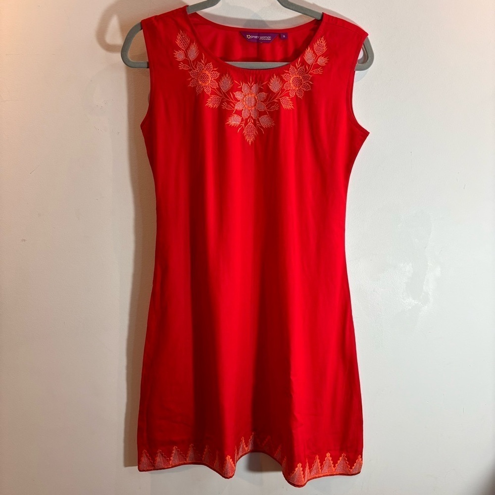 PRETTY WOMAN Sz S Unlined Flowy Enbroidered Sleeves Crew Neck Mini Dress